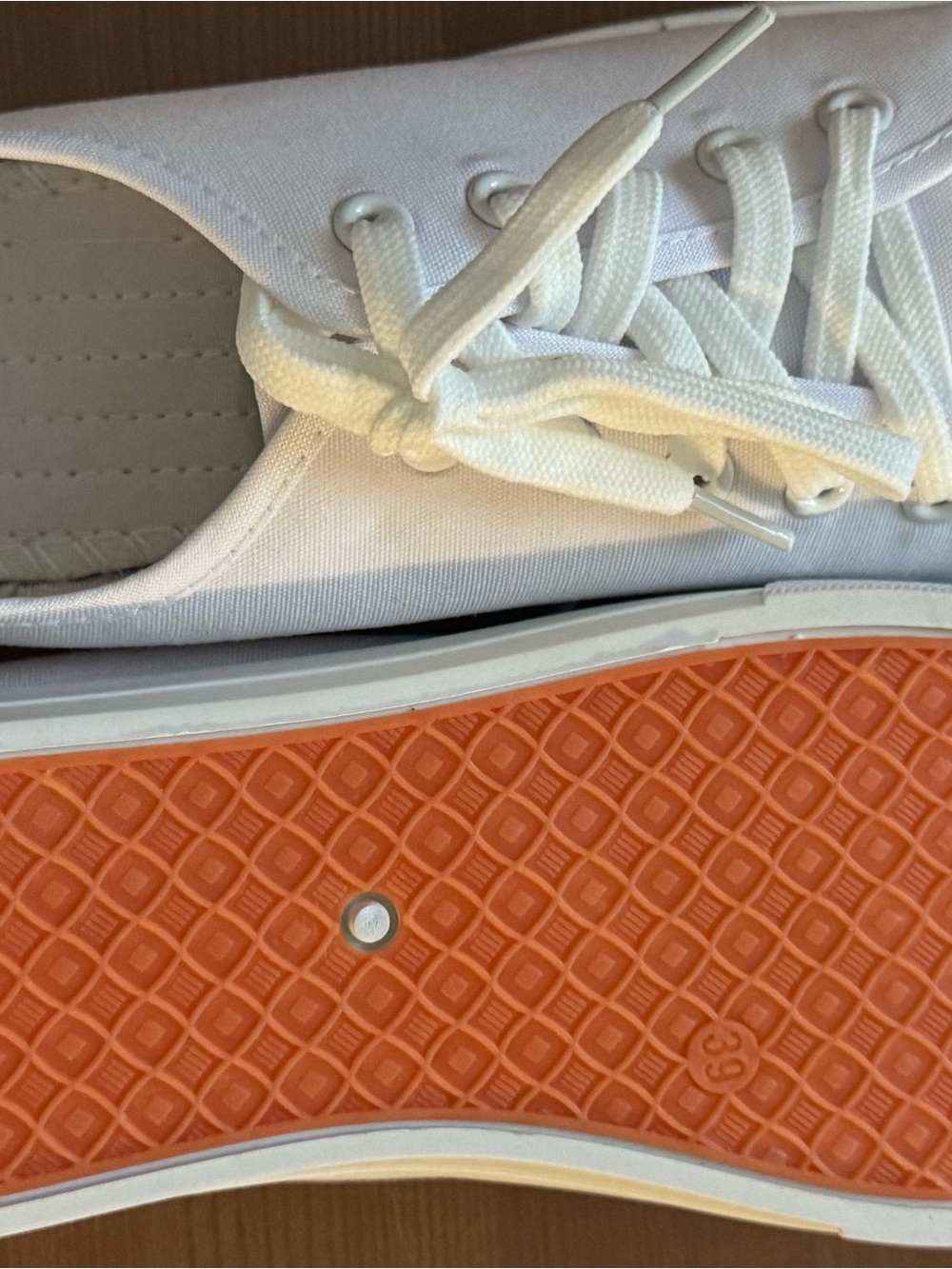 Classic White Canvas Lace up Woman's Sneakers with Orange Outsole